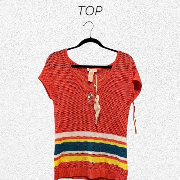 Tulle Women's Open Knit Crochet Short Sleeve Light weight Top Size Small - Picture 1 of 8